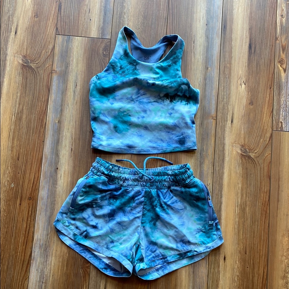 Athleta Girl Blue and Green Tie-Dye Set